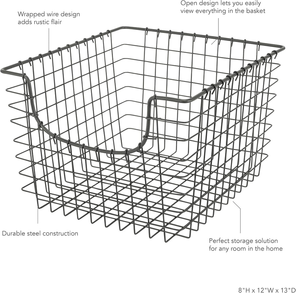Spectrum Wire Scoop Basket Storage Bin Industrial Gray Nesting Metal Baskets ...