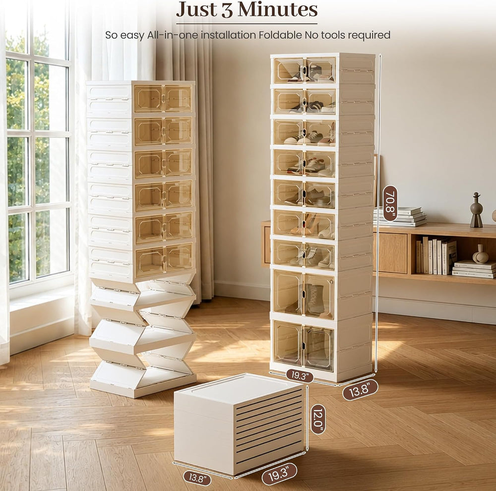 Foldable Shoe Rack, 9 Tier Collapsible Shoe Rack with Magnetic Doors, Large C...