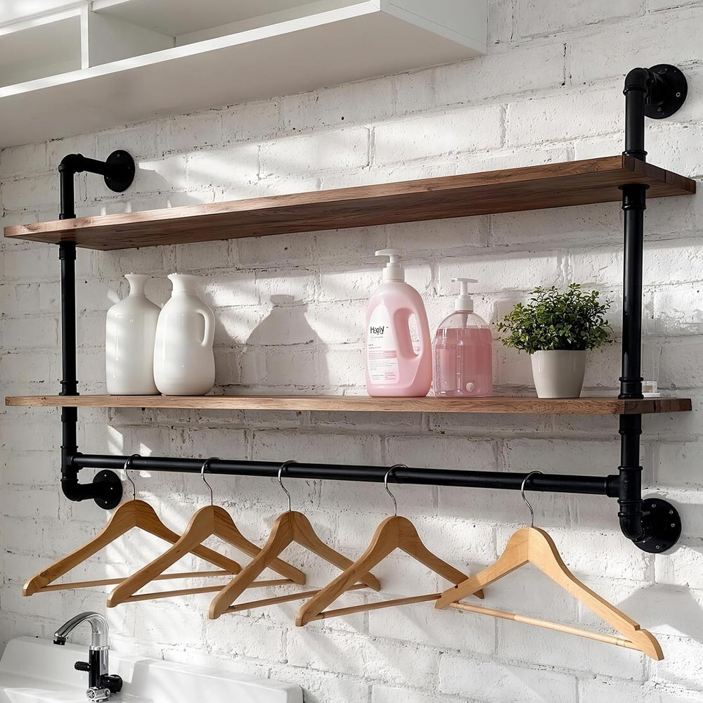 Industrial Pipe Shelving Wall Mounted,Pipe Shelves with Plank(2 Tier 48In)