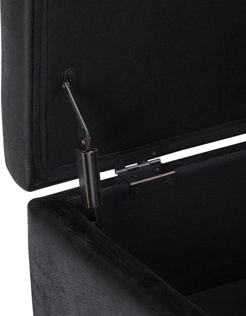 SIMPLIHOME Owen 34" Wide Vegan Leather Rectangle Lift Top Ottoman in Black