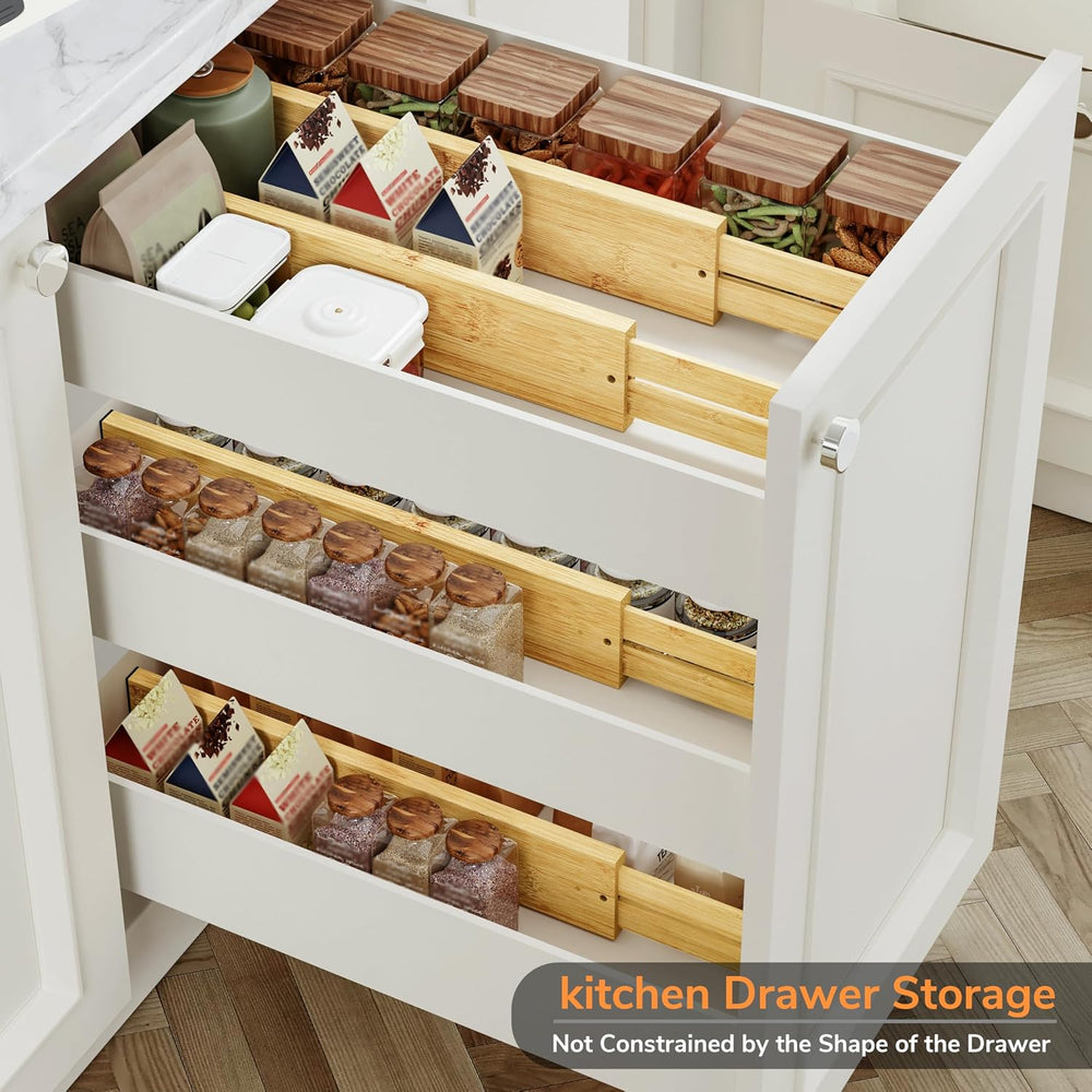 BAMEOS Bamboo Expandable Drawer Dividers – Fits 16.65"–22" Drawers,...