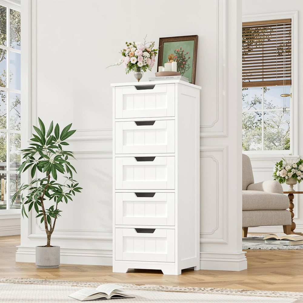 FOTOSOK Bathroom Cabinet, Bathroom Storage Cabinet with 5 Drawers, White