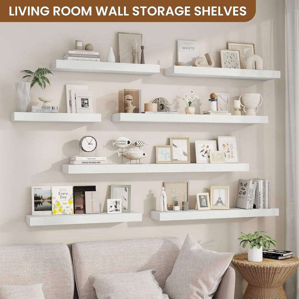 Floating Shelves for Wall, Wall Mounted Wood Shelves, White, Set of 2, 30in