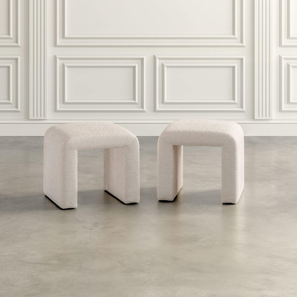 Jofran Sophia Upholstered Ottoman Bench Set of 2, Curved Waterfall Jacquard P...