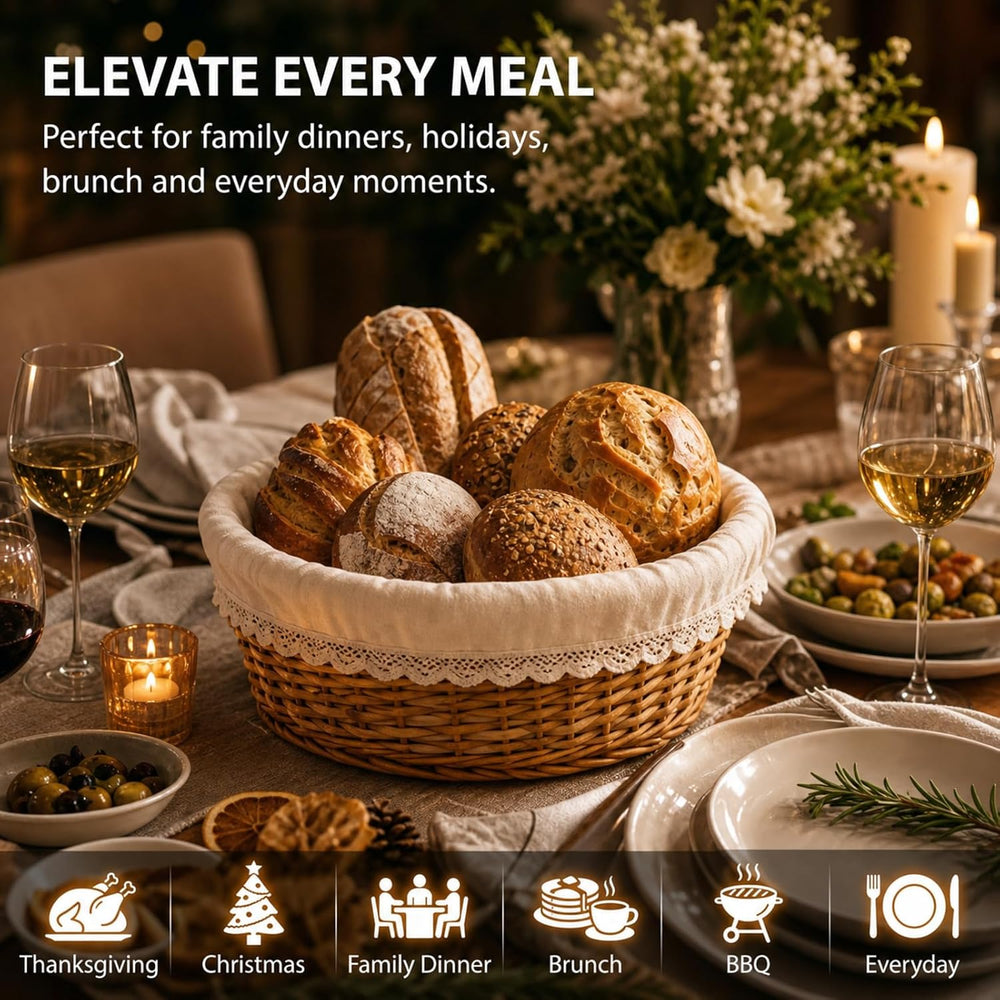 Bread Warmer Basket with Stone Wicker Bread Basket for Serving Tortilla Warme...