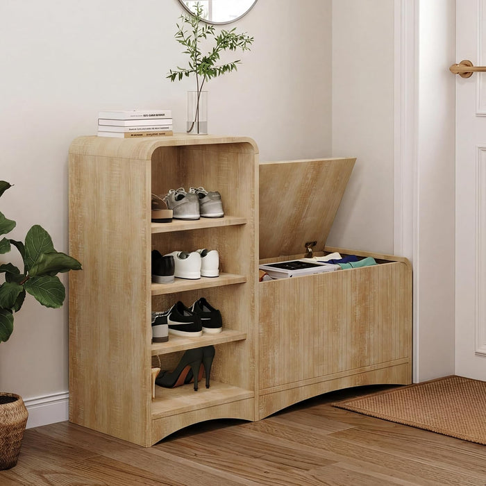 L-Shaped Flip-Open Shoe Storage Bench, Natural