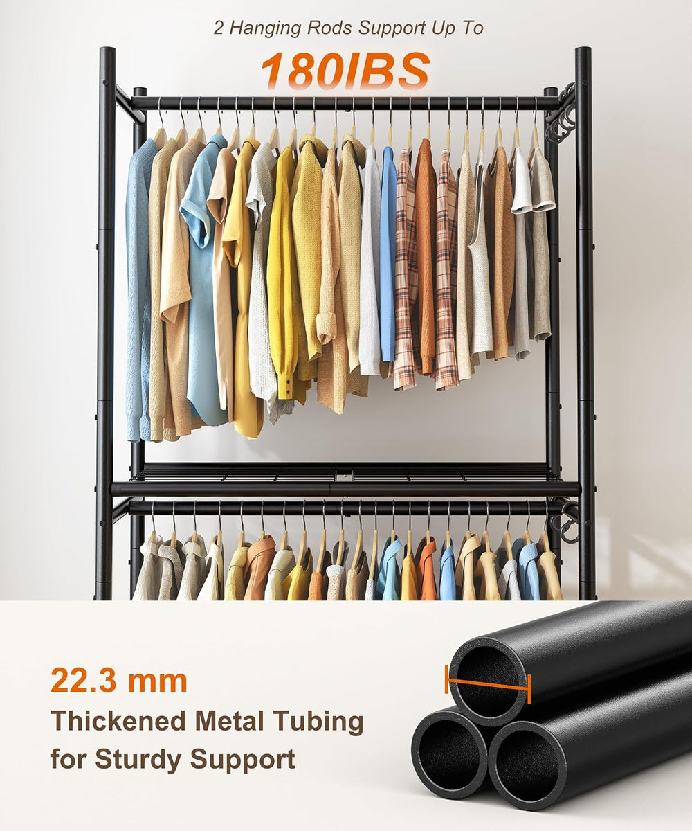 HOMIDEC Clothes Rack,79.7" Double-Tier Clothing Rack with Shelves&Wh...