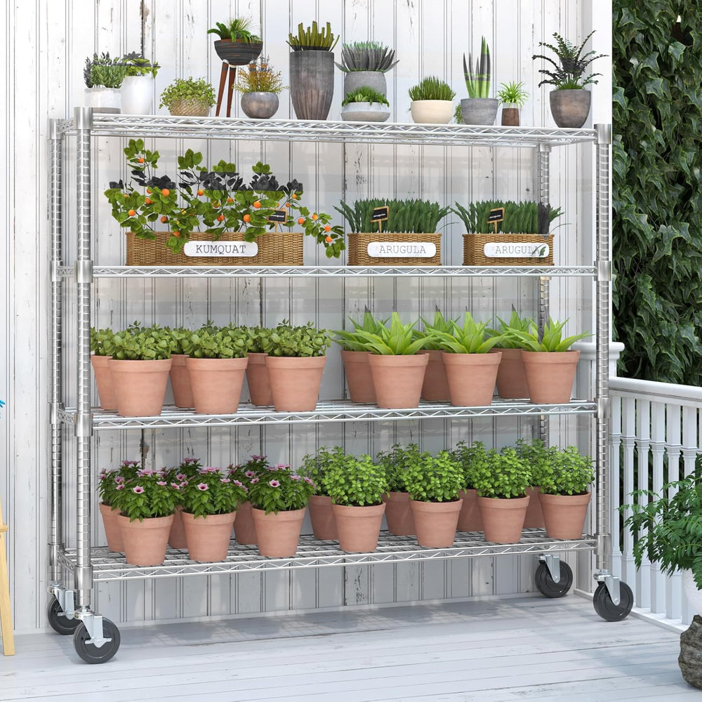 Homdox 4 Tier Heavy Duty Metal Wire Shelving with Wheels, 2400 lbs Capacity G...