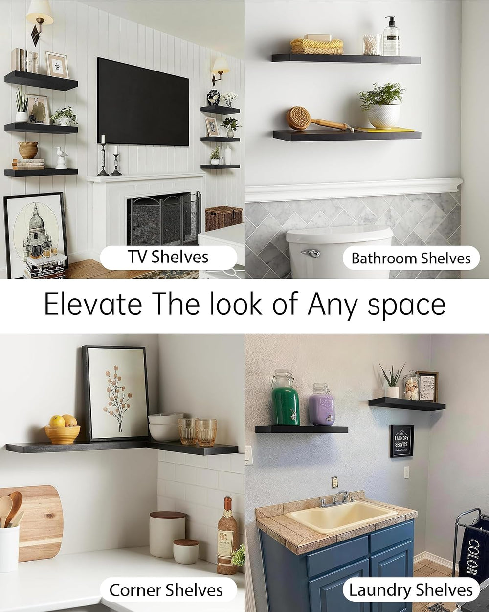 BAYKA Black Floating Shelves 22.5in, Set of 2, Wall Mounted for Wall Decor