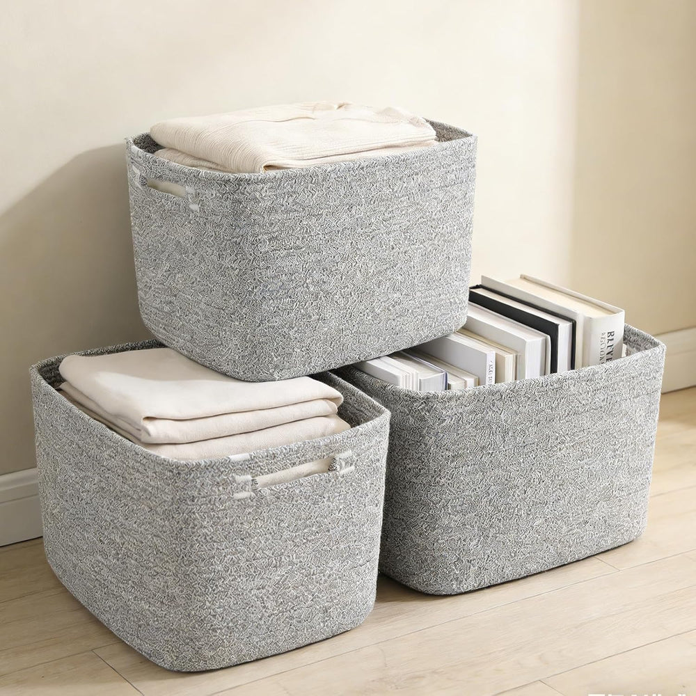 3 Pack Woven Baskets,Storage Baskets for Shelves with Handles