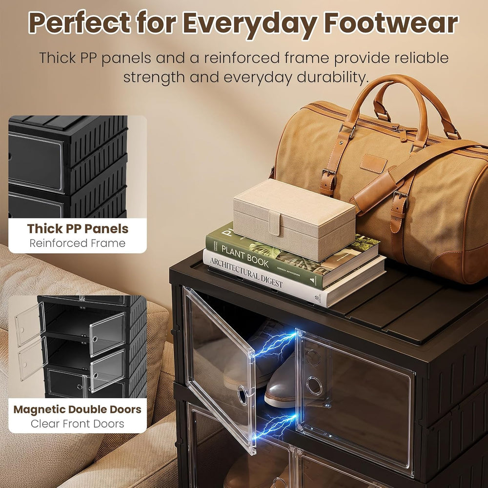 9 Tier Foldable Shoe Rack, Plastic Shoe Storage Cabinet with Clear Doors