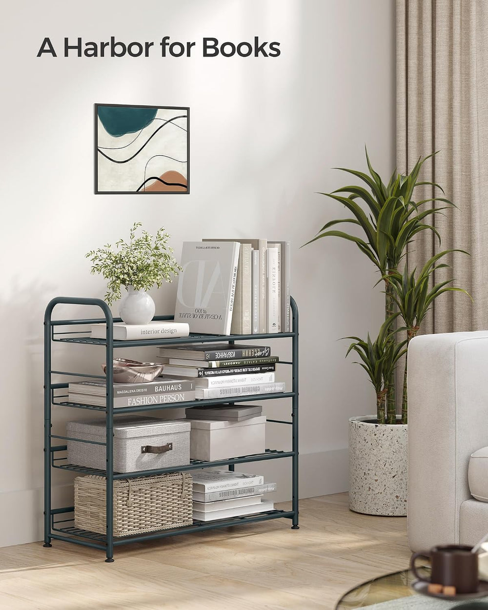 SONGMICS 4-Tier Stackable Metal Shoe Rack, Holds Up to 16 Pairs of Shoes