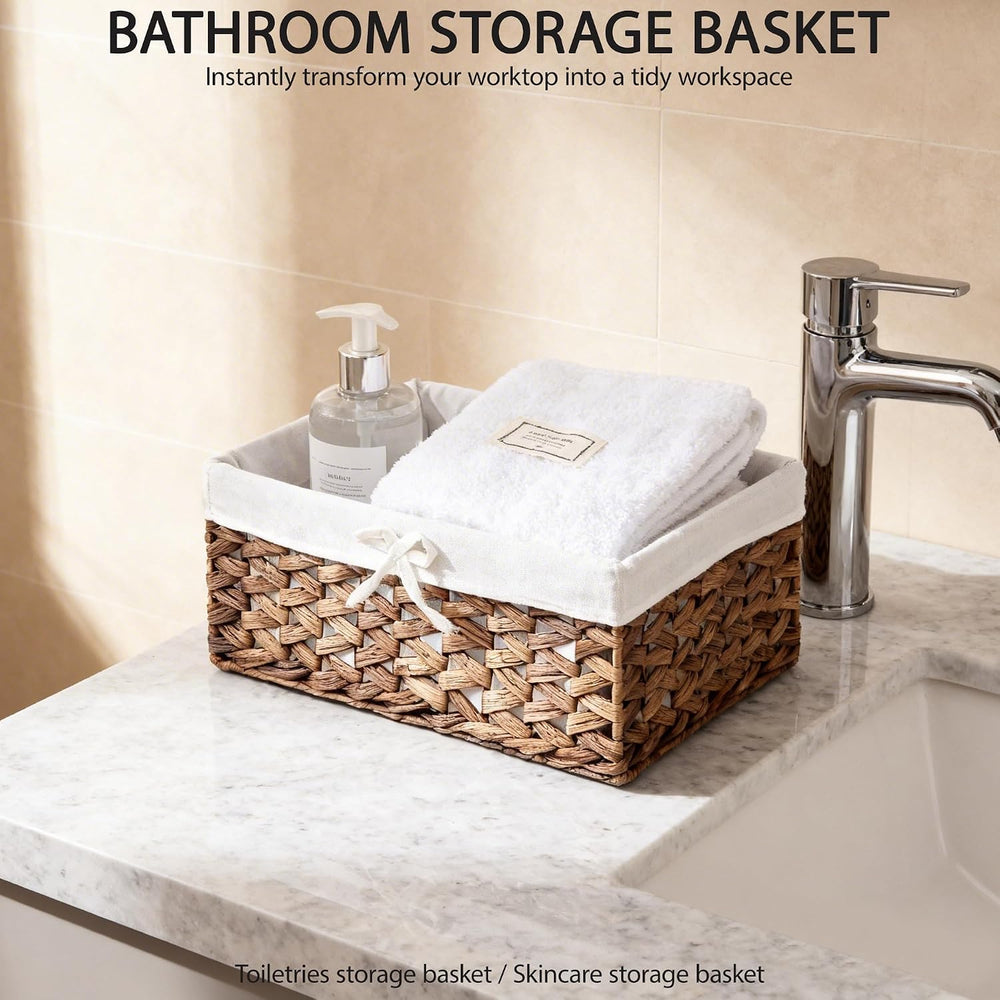 Rectangular Woven Seagrass Storage Bins with Handle,Kingwillow. (water hyacin...