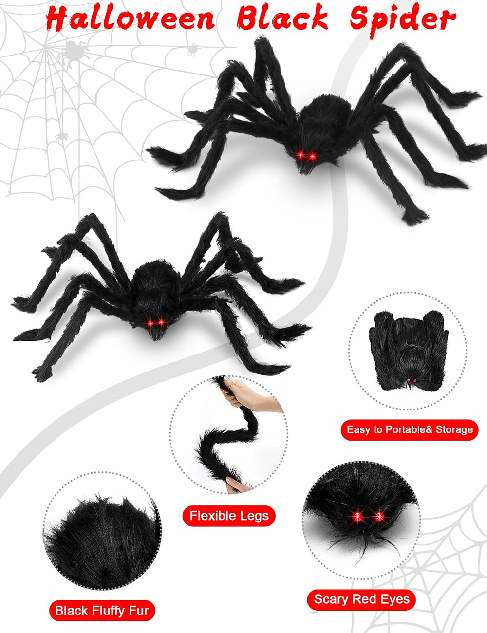 Acina 6 Pcs Halloween Giant Spider Decorations for Indoor and Outdoor