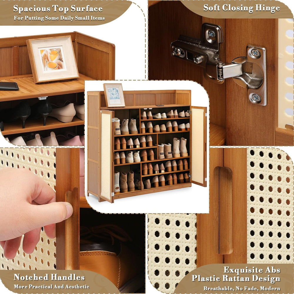 Athena Collection 45" Bamboo Shoe Storage Cabinet with Doors, 6-Tiers Sh...