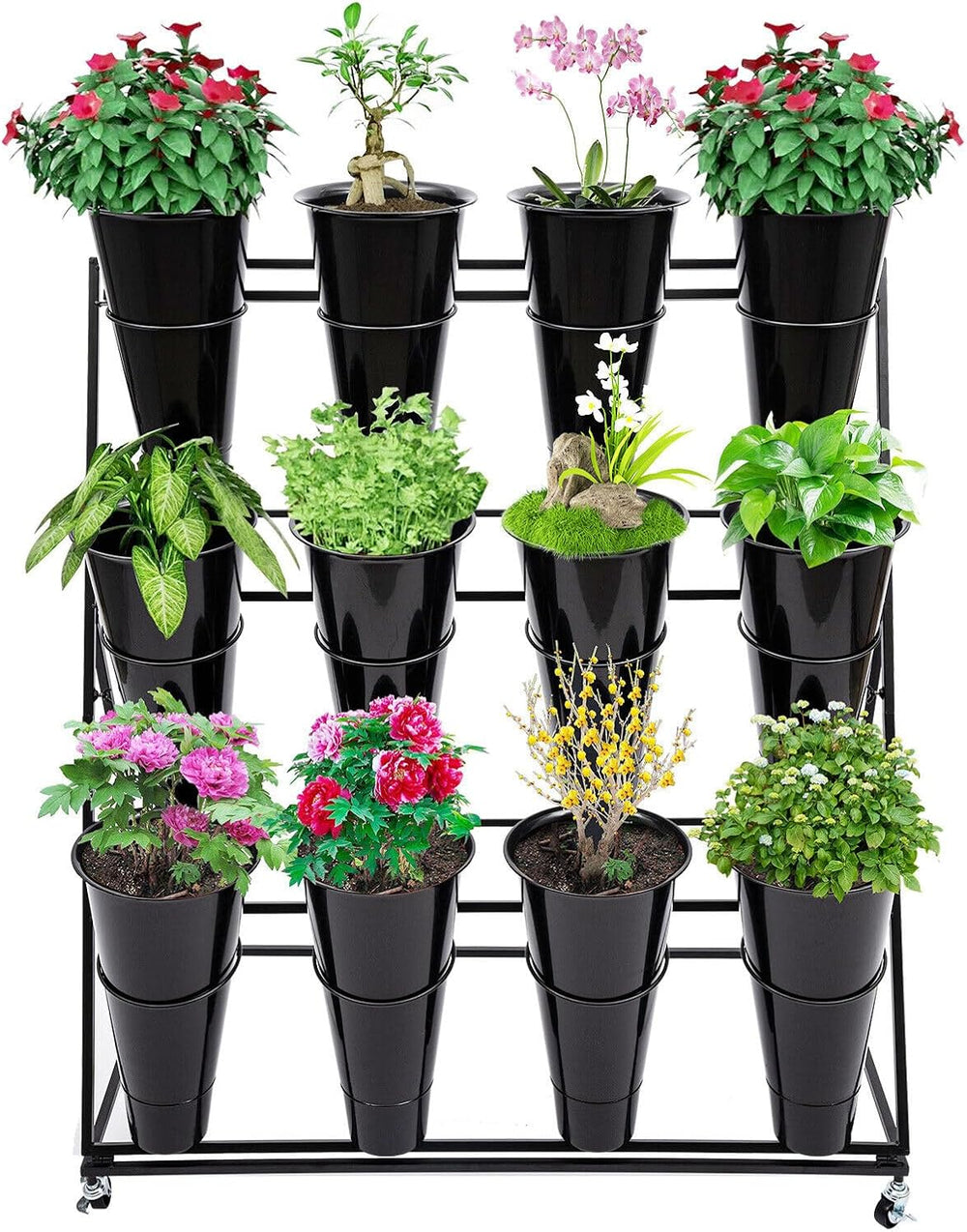Flower Plant Display Stand Flower Plant Stand with Wheels 3 Tier Flower Displ...