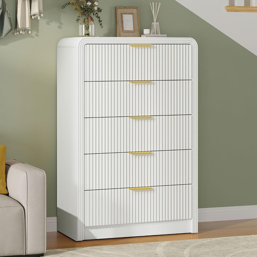 Decofy Fluted 5 Drawers Dresser, 48" Tall Chest of Drawers for Bedroom