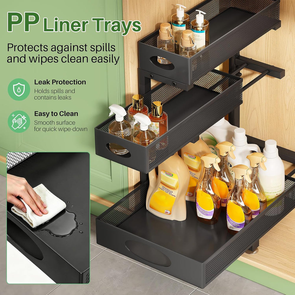 Kitstorack Under Sink Organizer 3-Tier Slide Out Drawer 1-Pack Black