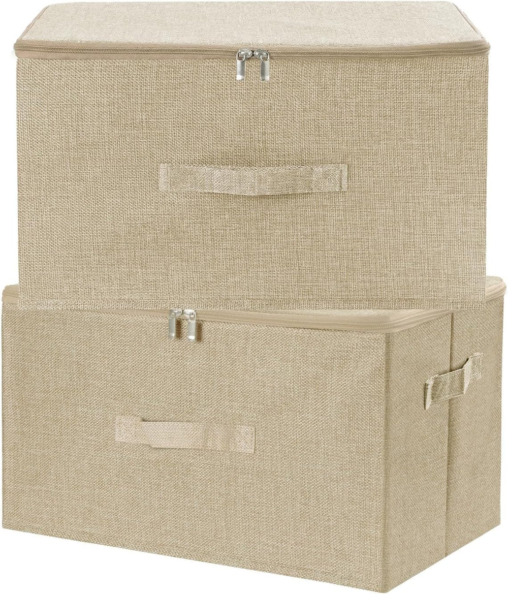 ANMINY Fabric Storage Bins with Zipper Lids, 18"x14"x10", Beig...