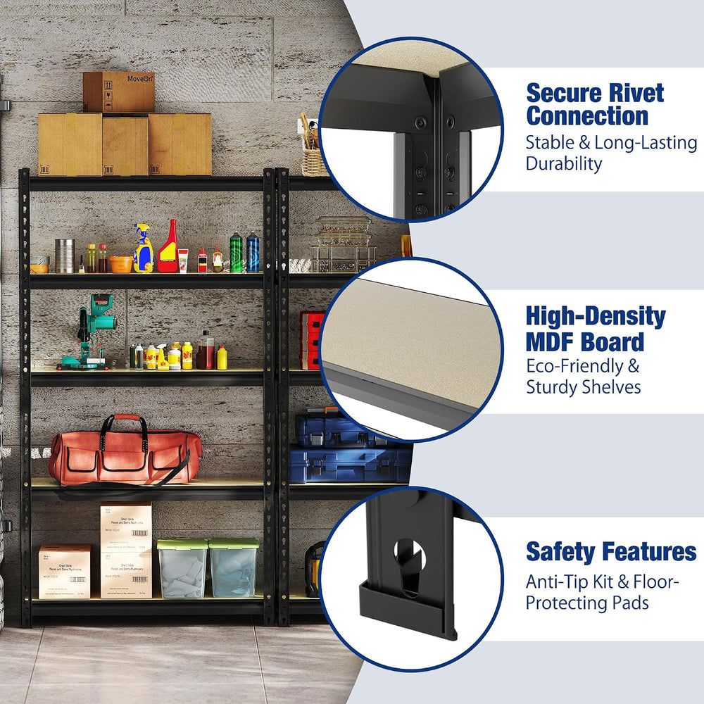 WORKPRO 2180LBS Capacity 5-Tier Black Shelving, 35.4”Wx11.8”Dx72”H