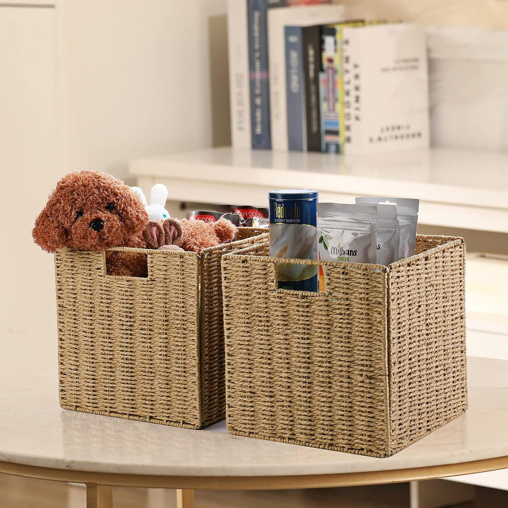 Vagusicc Wicker Baskets, Set of 2 Hand-Woven Storage Baskets for Shelves with...