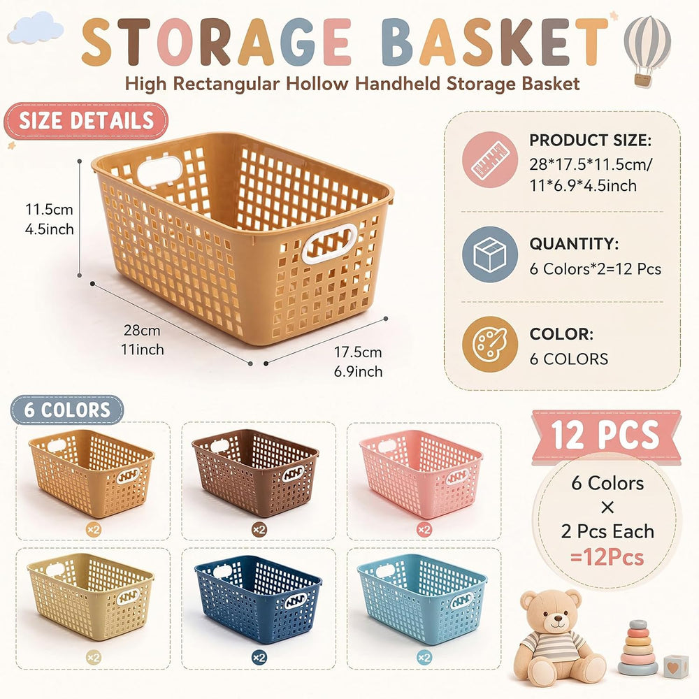 Geetery 12 Pcs Classroom Storage Baskets 11 x 7" Plastic Bins,Boho