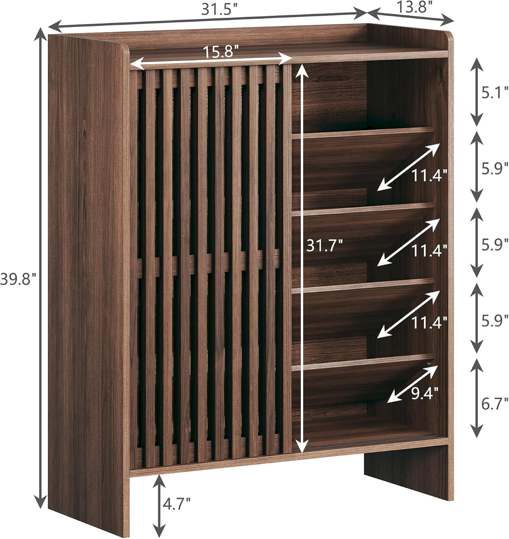 HUAHUU Shoe Cabinet with Sliding Slatted Doors, 5-Tier Shoe Storage Cabinet w...