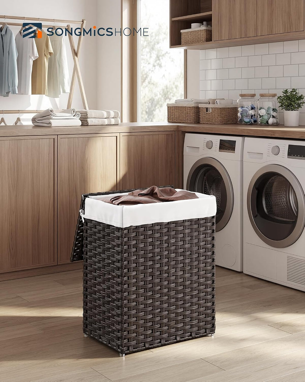 SONGMICS HOME Laundry Hamper with Lid, Clothes Basket with Removable Liner an...