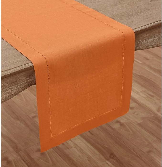 Solino Home Linen Pumpkin Hemstitch Table Runner 36 Inches - 100% Pure Linen ...