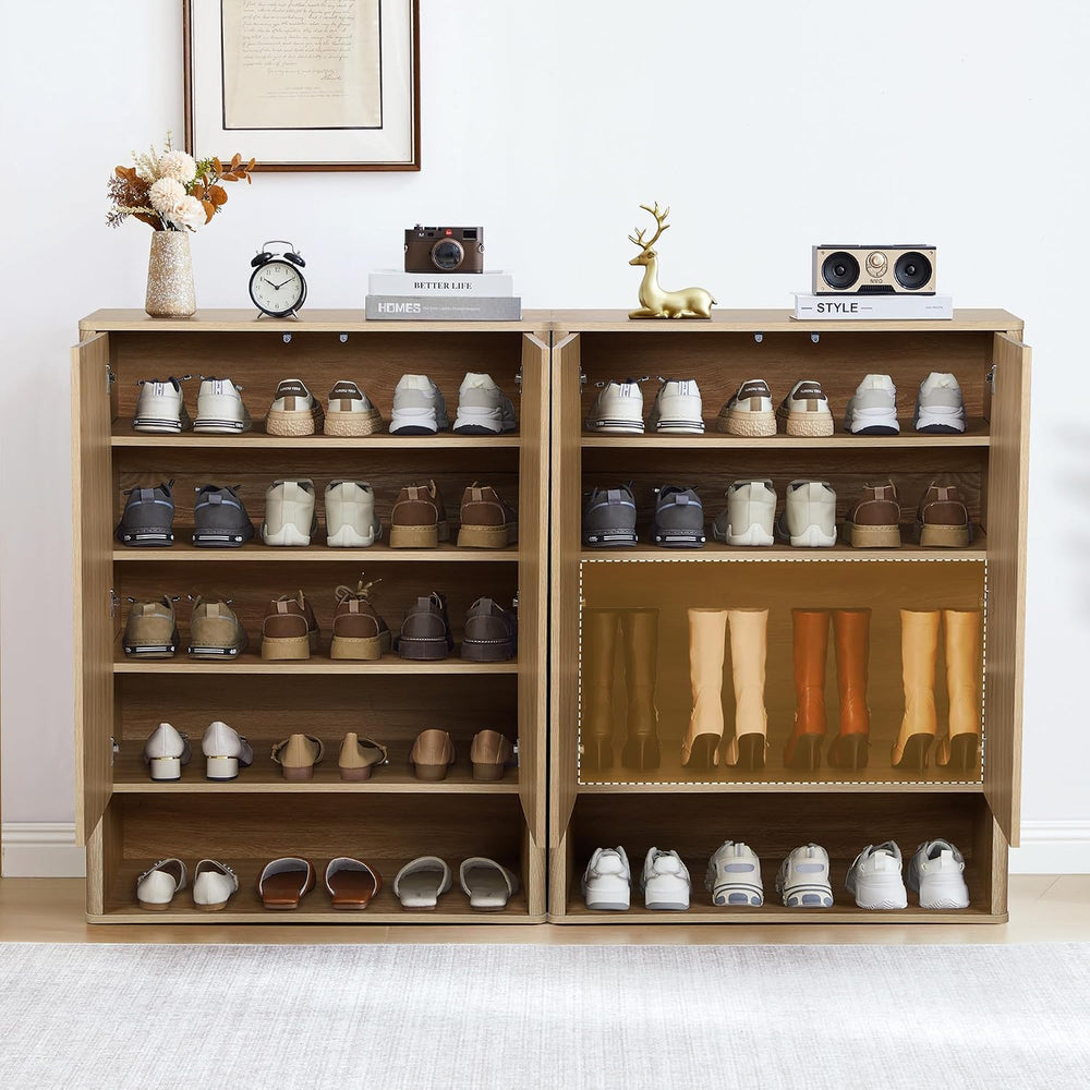 Tall and Large Shoe Storage Cabinet Set of 2 with Doors and Adjustable Shelve...