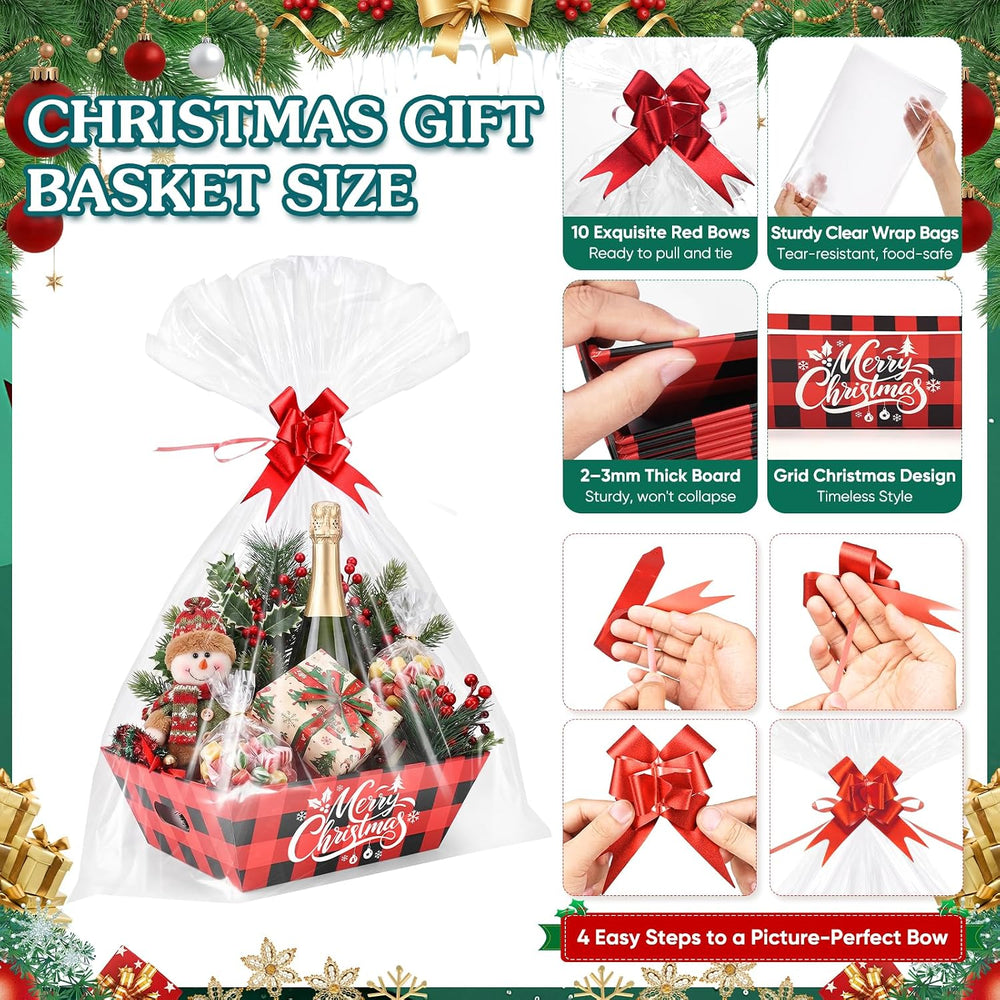AFOROEOA 10PACK red Plaid Christmas Gift Baskets Empty, Baskets For Gifts Emp...