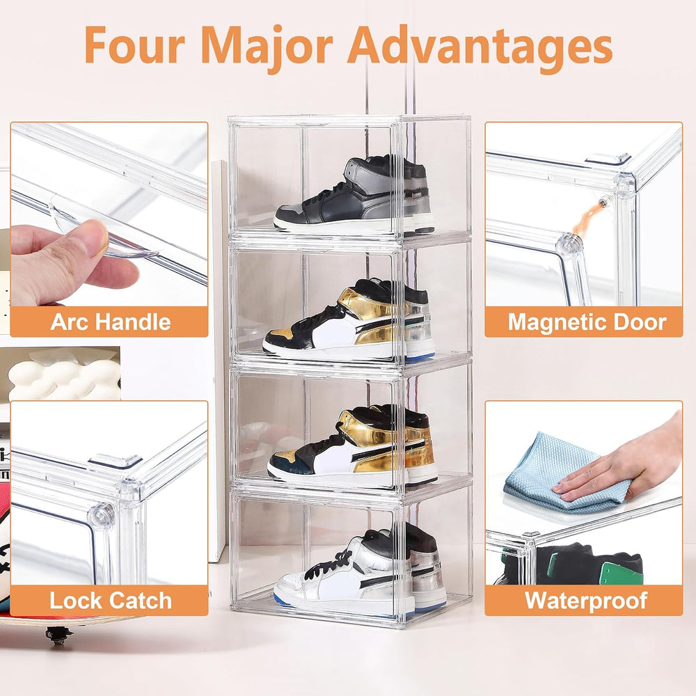 BVBOX 12 Pack Acrylic Shoe Storage Boxes with Magnetic Door - 360° Clear Stac...