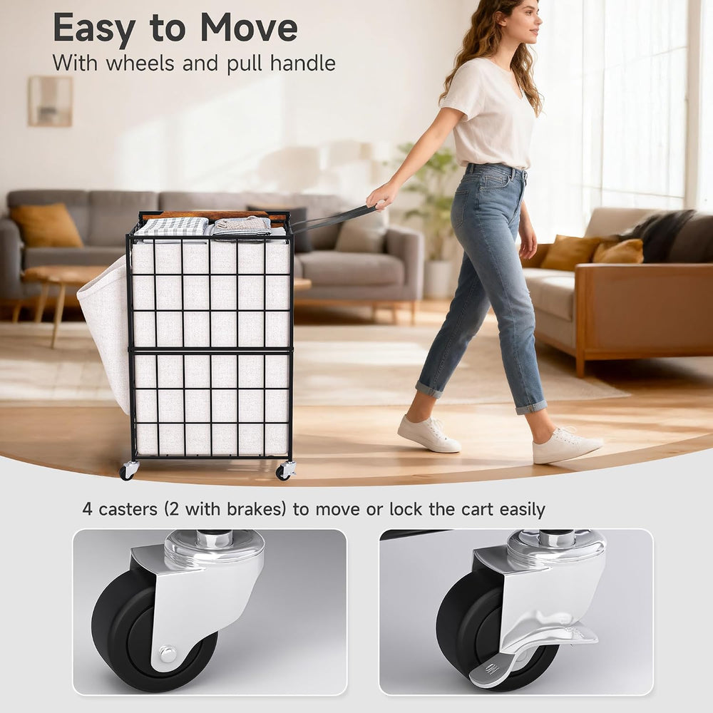 90L Laundry Basket with Wheels, Large Capacity Laundry Hamper with Removable ...