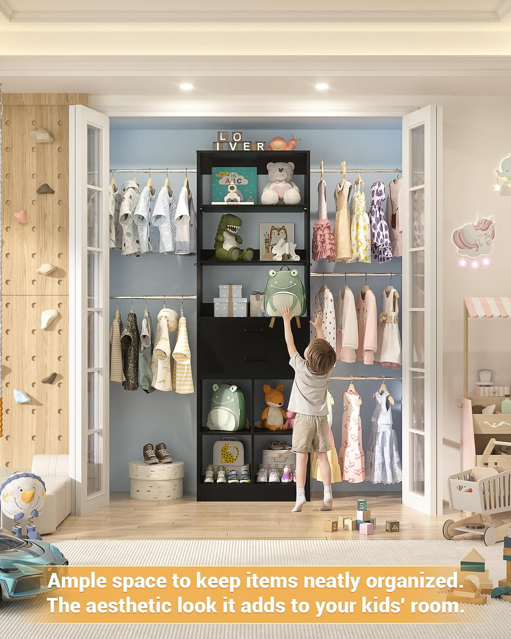 Besiost Small Closet System, 3.2-6.8FT Small Closet Organizer with 5 Hanging ...