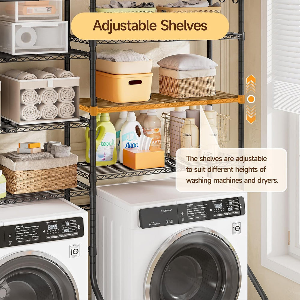 ONBRILL 6 Tiers Expandable Over Washer and Dryer Shelves, Black