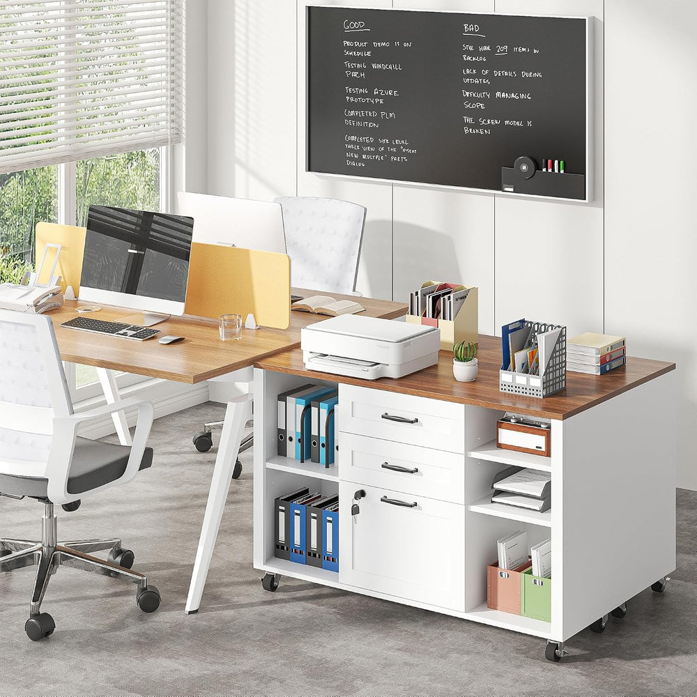 kepptory 3 Drawer Wood Mobile Large lateral File Cabinet with Lock, Lockable ...