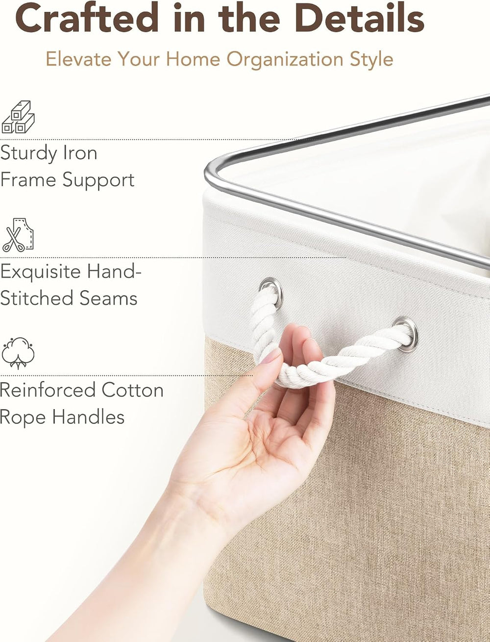 13x15x13 Inch Large Storage Bins with Cotton Rope Handles 6-Pack