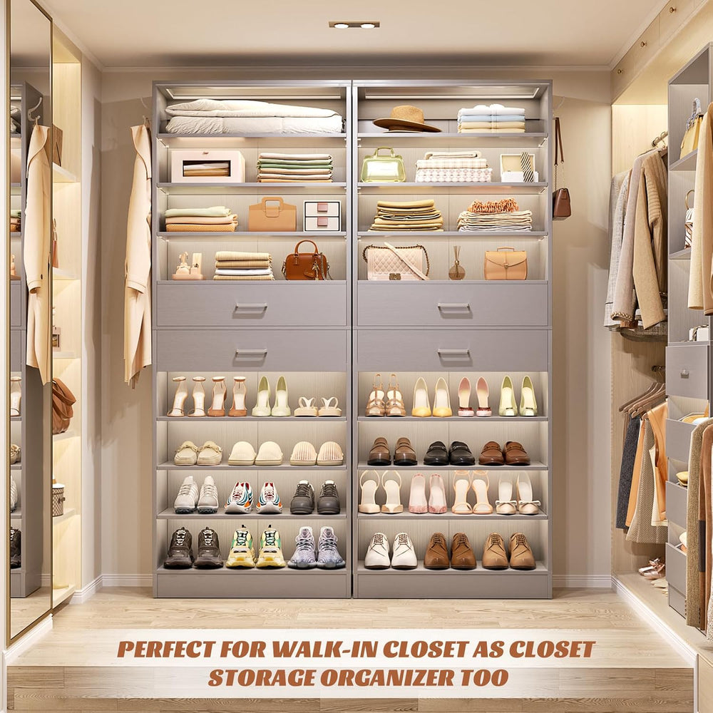 Aheaplus 10 Tiers Tall Shoe Cabinet, 25.6" Wood Sturdy Shoe Rack, Grey
