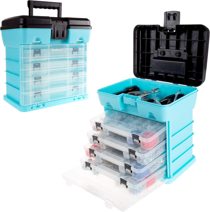 Stalwart Small Parts Organizer Box, Light Blue, 10-Inch