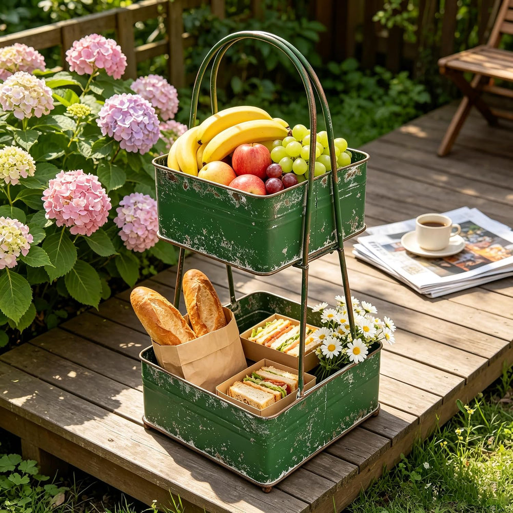 Vintage Metal Storage Basket 2-Tier 25.98" H Farmhouse Distressed Kitche...
