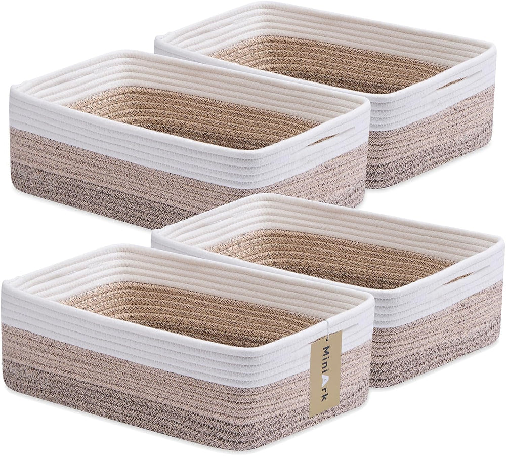 MiniArk Large Shallow Organizing Baskets 15x11x5.1 Inches - Rope Woven Storag...