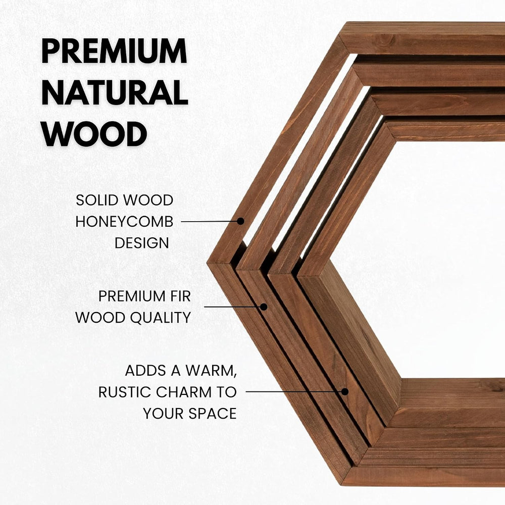 LABEND HOME Hexagon Floating Shelves Set of 4 - Solid Wood Wall Mounted Shelv...