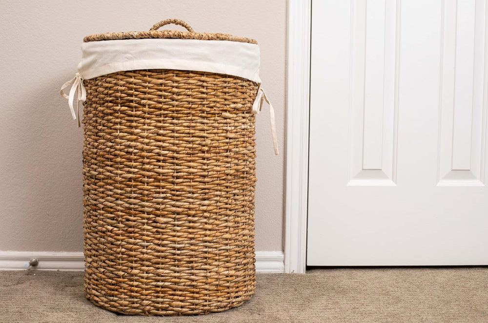 BIRDROCK HOME Seagrass Laundry Hamper with Lid & Liner - Handwoven Round ...
