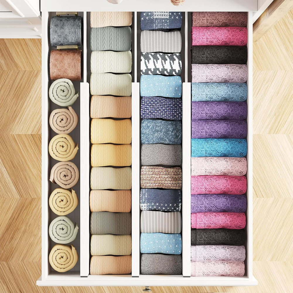 SpaceAid Bamboo Dresser Drawer Dividers 6 Pack, 4.65“ High Adjustable 17“-22”...