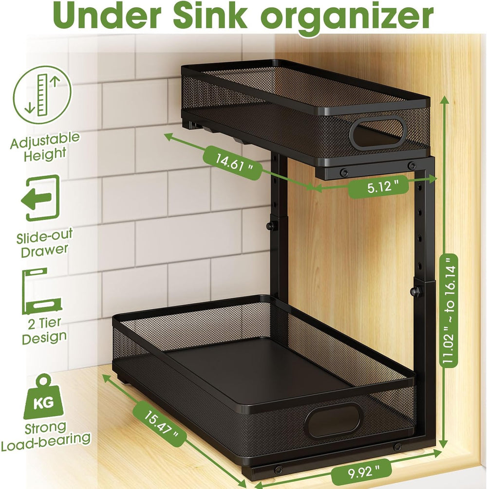 Under Sink Cabinet Organizer 2-Pack for Kitchen&Bathroom