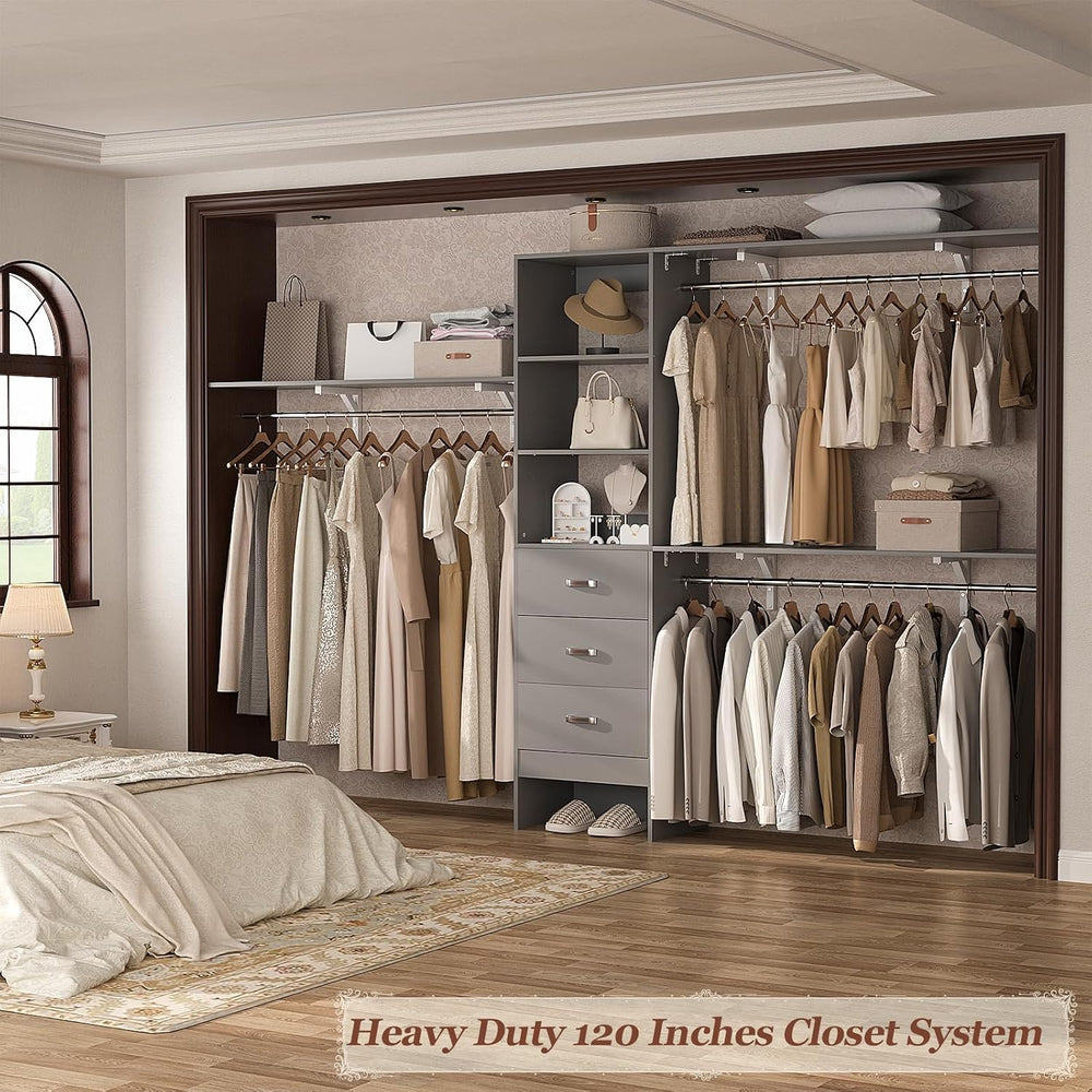 Armocity 120 Inches Closet System, 10FT Walk In Closet Organizer with 3 Shelv...