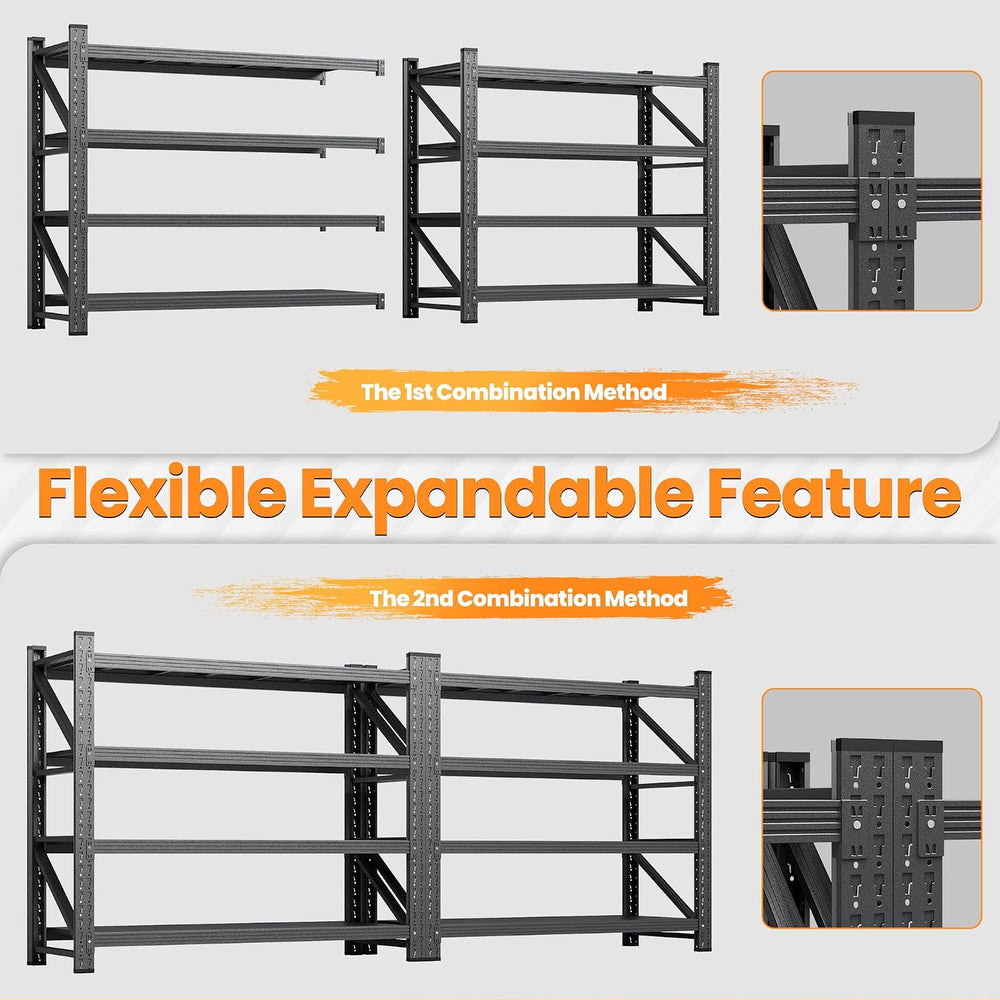 48" W Metal Storage Shelves Heavy Duty, 3000LBS Garage Shelving Units, 4...