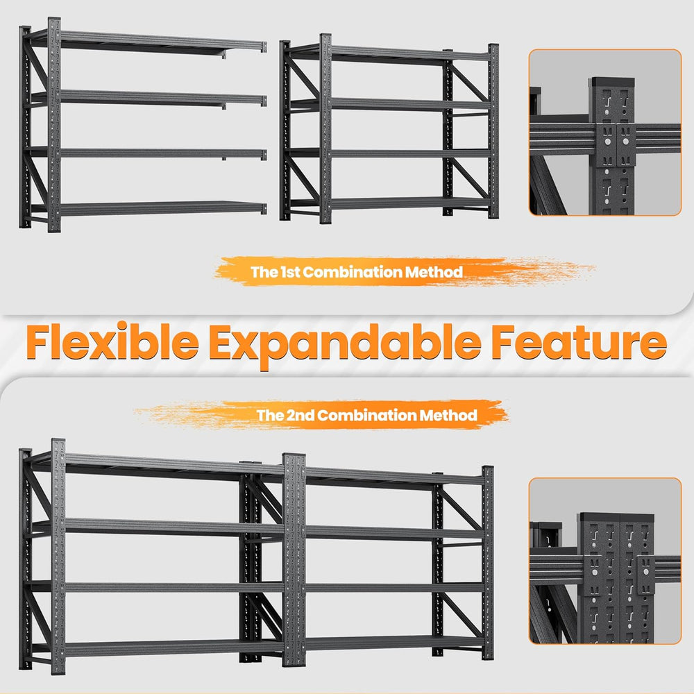 Set of 2 Metal Storage Shelves, 48” Wide Heavy Duty Garage Shelving Units