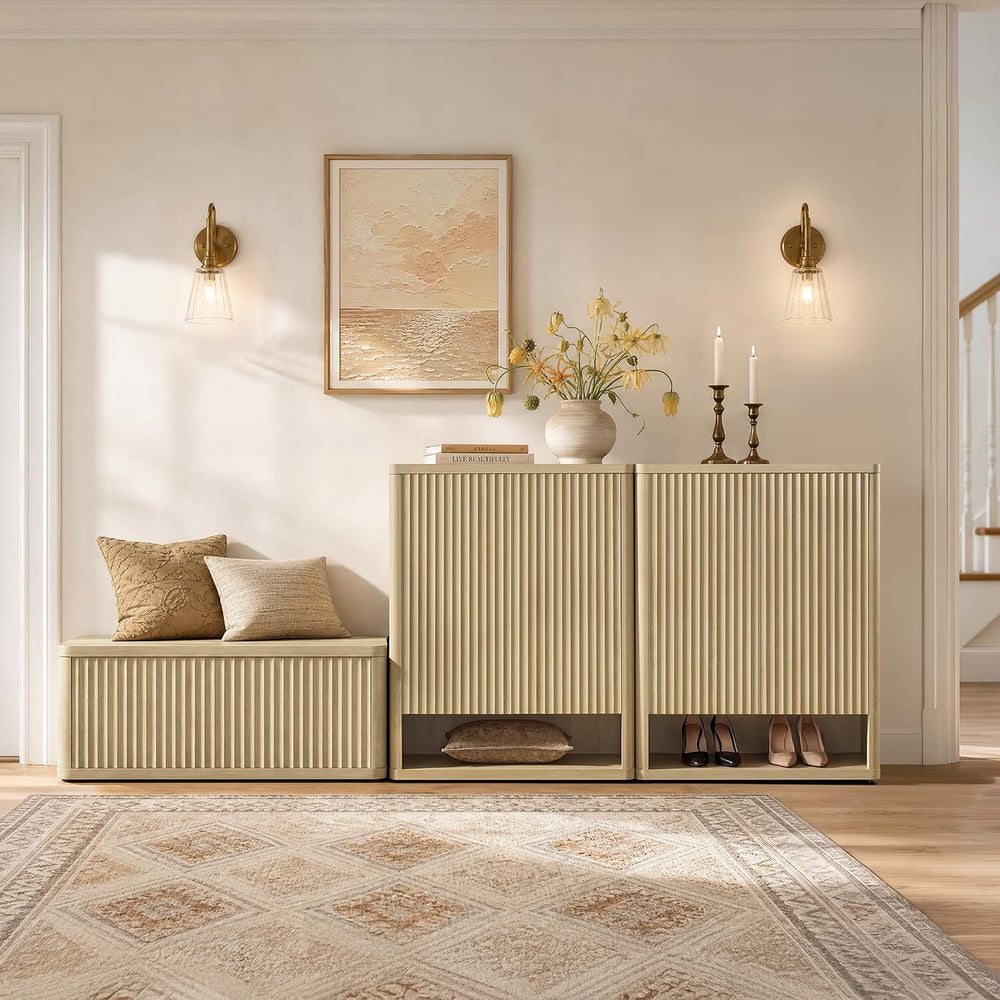 SICOTAS Storage Bench 80.4" Wide Shoe Bench with Lift Top Large Wooden S...