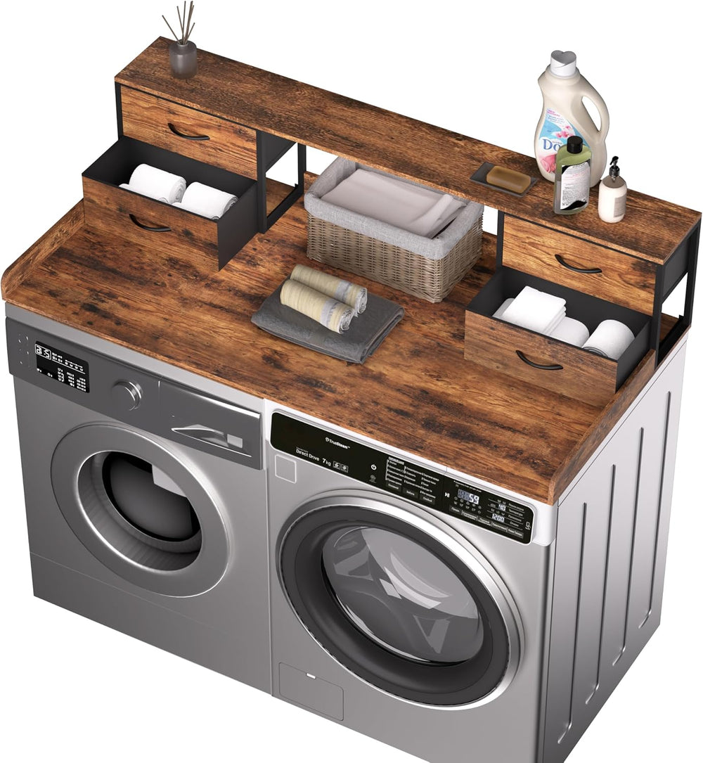 Unionly 2 Tier Washer and Dryer Countertop with fabric drawers and wood top
